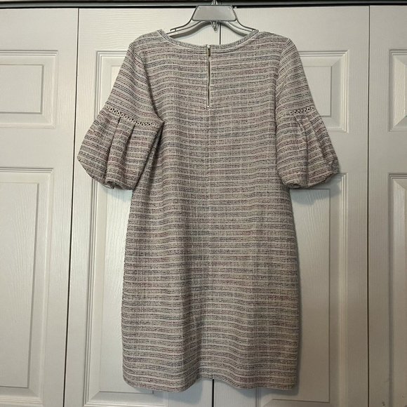 LOFT Tweed Mini Dress Side Pockets Puff Sleeves Multicolor Over Ivory Si… - Picture 7 of 8